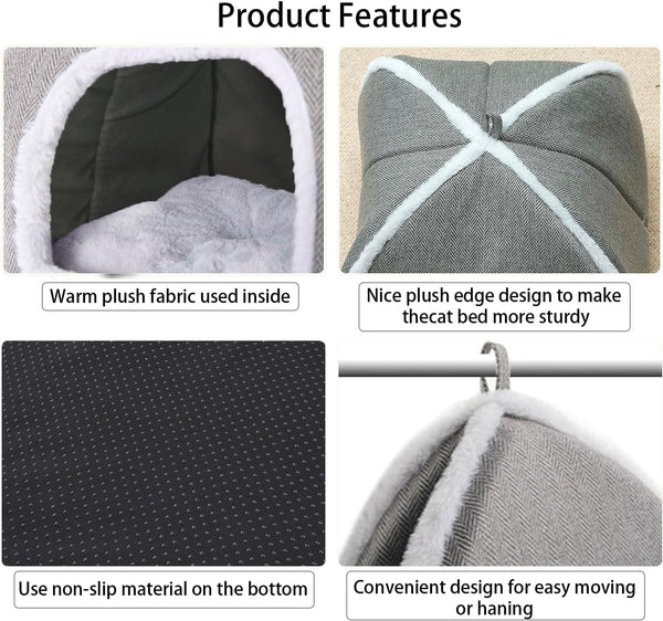 Cat Beds for Indoor Cats-Cat Bed Cave House Tent for Kittens and Small Pets with Washable Cushioned,Soft and Warm Indoor House, Grey, 15 Inches6