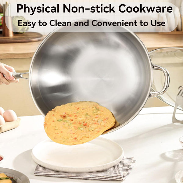 Titanium Wok Pure, No Coating Non-Stick Titanium Cookware, Frying Pans, Ultra-Durable, Scratch-Resistant, Even Heating Frying Pans with All Cooktops,With Lid,11.81In6