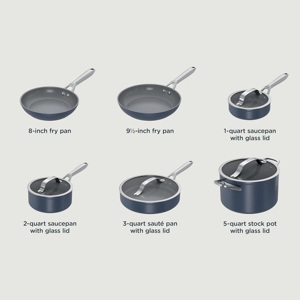 Ninja® Ceramic Pro 10-Pc Cookware Set, Pfas-Free, Midnight Blue, CW39010MM | Titanium-Infused Ceramic, 10-Year Nonstick Guarantee. No Lead, Cadmium. All Stovetops & Induction Compatible. Broil to 550°F.11