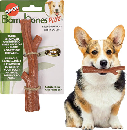 SPOT Bam-Bones plus Branch -Bamboo Fiber & Nylon, Durable Long Lasting Dog Chew for Aggressive Chewers – Great Toy for Adult Dogs & Teething Puppies under 60Lbs, Non-Splintering, 5.75In, Beef Flavor1