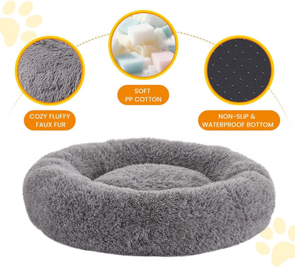 Calming Dog Beds for Large Dogs, Faux Fur Donut Cuddler Dog Bed, round Fluffy Pillow, Washable Pet Bed for Dogs up to 80Lbs, 36Inch2