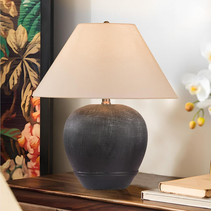 21'' Large Gray Base Ceramic Basin Table Lamp Set of 2 for Bedroom, Living Room, Dining Room, Office, White Shade,White Smudged Black Base7