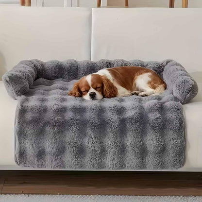 Calming Dog Bed for Couch, 29.5 X 29.5 Inch, Dog Sofa Mat, Machine Washable | 3-Sided Bolster, Faux Rabbit Fur Plush, Non Slip Bottom, Water Resistant Furniture Protector for Small Medium Dogs & Cats8