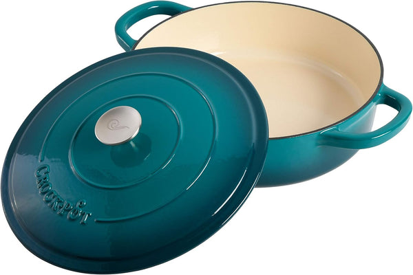 Artisan Oval Enameled Cast Iron Dutch Oven and Braiser Bundle, 7-Quart and 5-Quart, Teal Ombre7