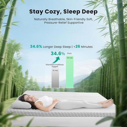 Bamboo Mattress Topper Twin XL Size 3 Inch, Cooling Gel & Bamboo Charcoal Memory Foam Mattress Topper for Back Pain Relief, Firm Dual-Layer Foam Bed Pad with Removable Cover College Dorm2
