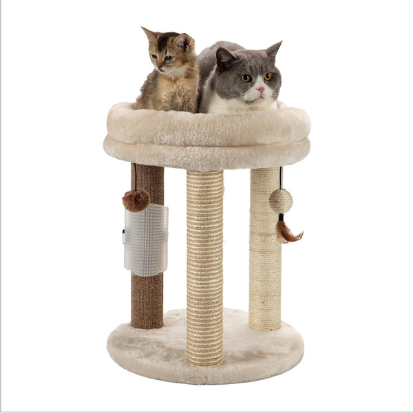 MECOOL 4In1 Small Cat Tree,Scratching Post with Tower Soft Bed, Sisal Carpet Jute Posts with Three Hanging Ball Toys and Massage Brush for Indoor Cats and Kittens9