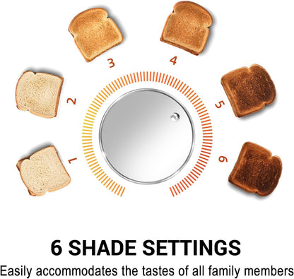 Stainless Steel Toaster 2 Slice Slim, 10" Single Long Slot, White | 6 Shade Settings, Extra Wide Slot Fits Bagels & Artisan Bread, Defrost, Cancel Function, Removable Crumb Tray3