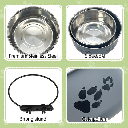 Kathson 2 Pcs Dog Kennel Crate Feeder, Stainless Steel No Spill, Hanging Metal Pet Food Bowl for Cats Small Medium Dogs (Gray)5