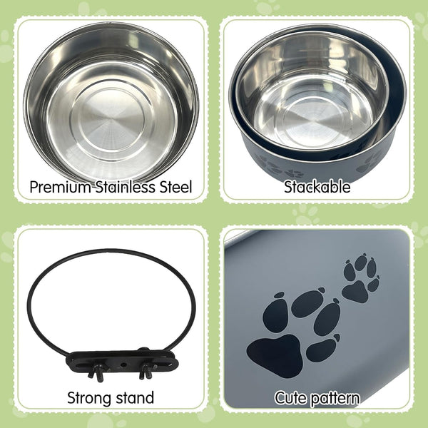 Kathson 2 Pcs Dog Kennel Crate Feeder, Stainless Steel No Spill, Hanging Metal Pet Food Bowl for Cats Small Medium Dogs (Gray)5