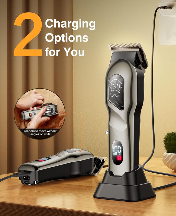 Dog Clippers for Grooming, Dog Grooming Kit for Heavy Thick Hair, Low Noise Cordless Pet Hair Trimmer with Stainless Steel Blade, Professional Rechargeable Hair Trimmer for Dogs and Cats Sliver7