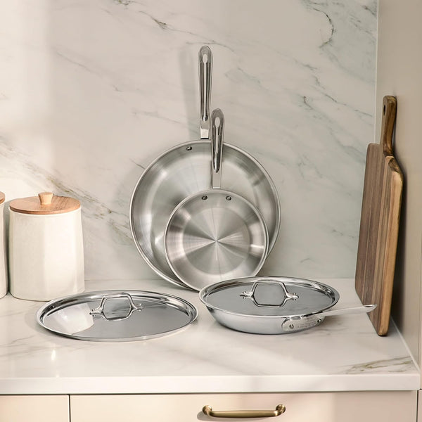 All-Clad D3® Stainless Steel 5 Piece Frypan Set- Made in USA- Includes 8", 10" and 12" Frying Pans with Lid - Professional Grade -Oven Safe & Induction Compatible5