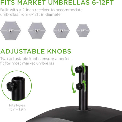 Best Choice Products 123Lb Capacity Fillable Mobile Umbrella Base Heavy Duty Market Stand for Patio, Deck, Poolside W/ 4 Wheels, 2 Locks, 2 Knobs, Wind-Resistant Design - Black6