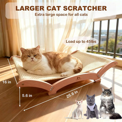 Extra-Large Sisal Cat Scratcher Bed for Indoor Cats, Cat Scratching Post with Hammock Nartural Sisal Scratch Pad for Large Cats Scratcher Lounge Chair, Wooden Cat Furniture (Nartural)4