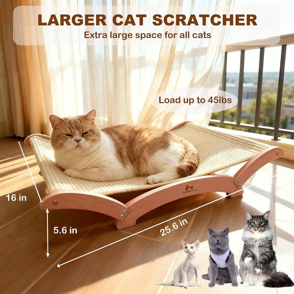Extra-Large Sisal Cat Scratcher Bed for Indoor Cats, Cat Scratching Post with Hammock Nartural Sisal Scratch Pad for Large Cats Scratcher Lounge Chair, Wooden Cat Furniture (Nartural)4