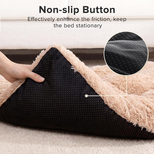 JOEJOY Large Dog Bed Crate Pad, Deluxe Plush Washable Dog Beds Fulffy Soft Kennel Pad Anti-Slip Pet Sleeping Mat for Extra Large Medium Small Dogs, 40" X 27", Beige3