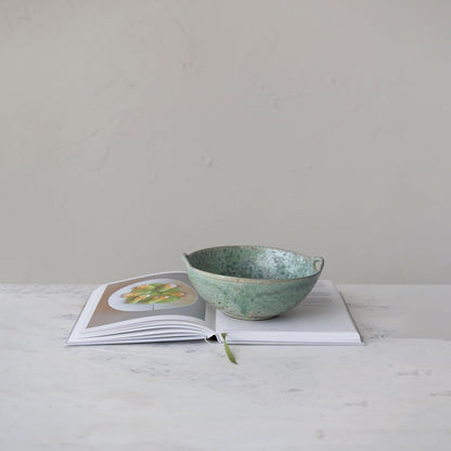 Creative Co-Op Stoneware Berry Bowl with Handles, Aqua Reactive Glaze3