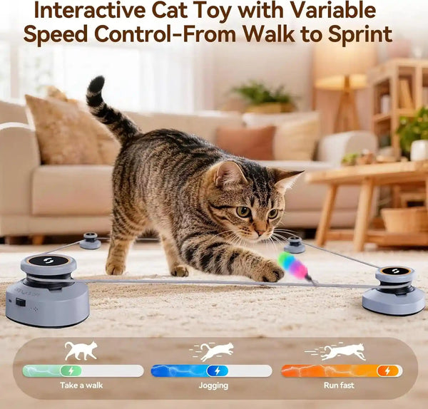 Jripae Interactive Cat Toys for Indoor Cats Automatic Smart DIY Multi-Track Cat Feather Toy, Electric Moving Treadmill Cat Toy for Bored Kittens & Adult Cats Play Chase Run Hunt Instinct Exercise2