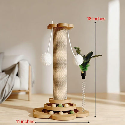 Cat Scratching Post, Cat Scratchers for Indoor Cats Natural Sisal Scratcher with 2-Level Trackball & 2 Hanging Balls, Sturdy Cat Scratching Post 4-In-1 Interactive Kitten Toy for Indoor Cats6