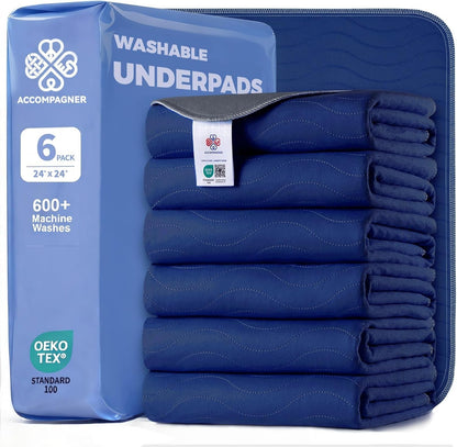 Accompagner Incontinence Bed Pads Washable Waterproof, Ultra-Absorbent Reusable Underpads for Diaper Changing, Nursing, Bedridden, Adults, Seniors, Kids and Dogs (Blue, 24"X24"(Pack of 6))18