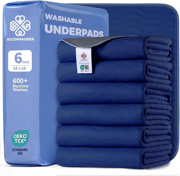 Accompagner Incontinence Bed Pads Washable Waterproof, Ultra-Absorbent Reusable Underpads for Diaper Changing, Nursing, Bedridden, Adults, Seniors, Kids and Dogs (Blue, 24"X24"(Pack of 6))18