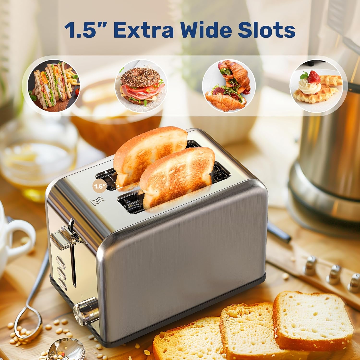 stainless-steel-toaster-2-slice-with-extra-wide-slot-removable-crumb-tray-6-shade-settings-and-bagel-defrost-cancel-functions-compact-oven-for-various-bread-waffle-silver-new