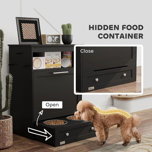 Pawhut Dog Feeding Station with Raised Bowls, Pet Feeder Station, Black | Dog Food Storage Cabinet, Hanger for Feeding & Watering Supplies5