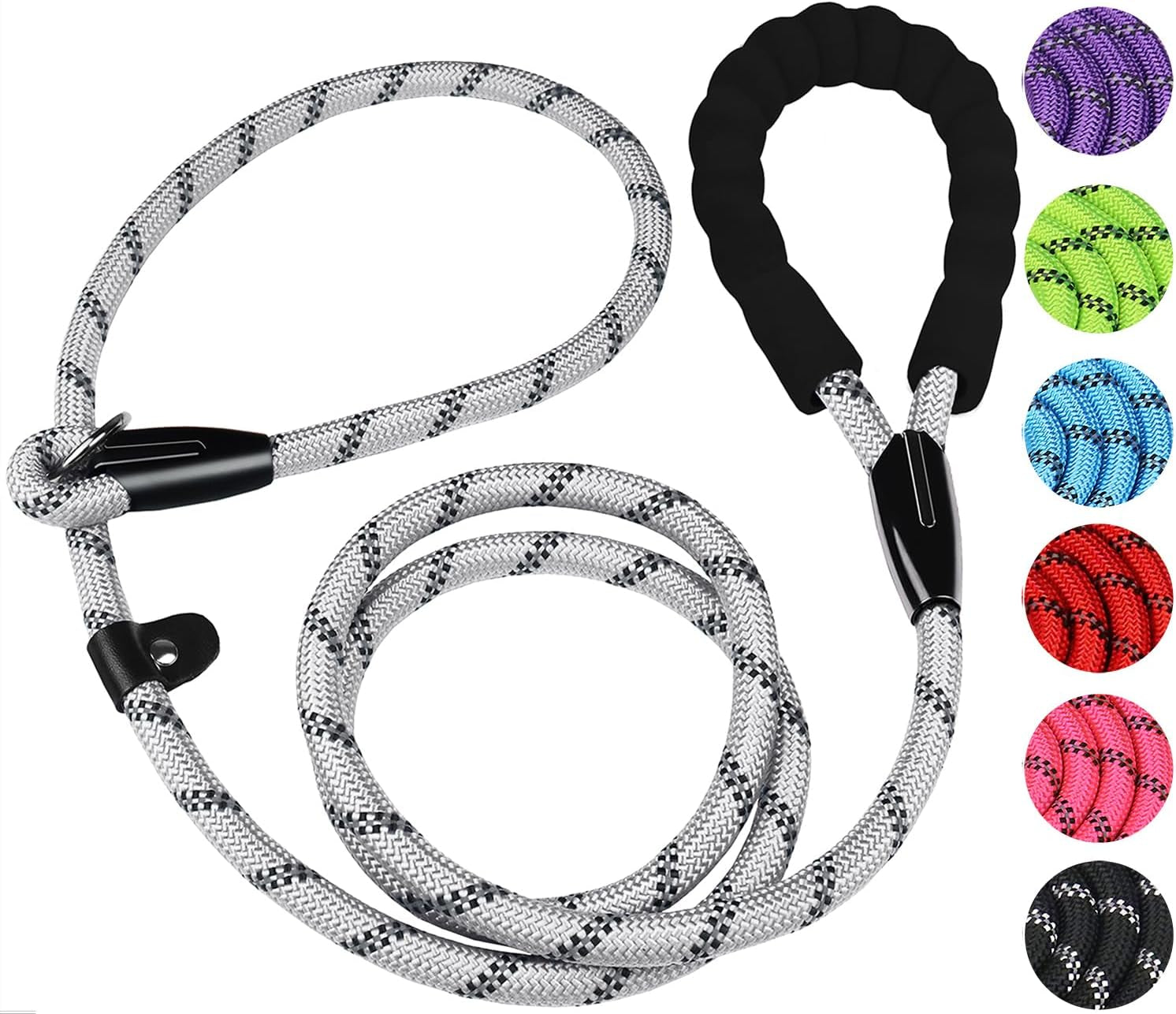 dog-leash-6-ft-heavy-duty-dog-leashes-durable-premium-quality-strong-rope-slip-leash-with-comfortable-padded-handle-and-highly-reflective-threads-for-small-medium-and-large-dogs-black
