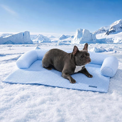 Spark Paws Cooling Couch Cover Dog Bed, Furniture Protector Mat, Non-Toxic Washable Pet Cooling Pad for Large & Small Dog - Hearts Blue - Size M18