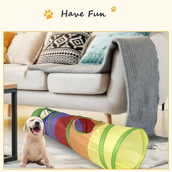 Icagy Cat Tunnel for Indoor Cats Kittens Rabbits, Foldable Tunnel Toys | Interactive Pet Crinkle Pop up Tunnel Play Toys, Relieve Cat Boredom, Rainbow 45"6