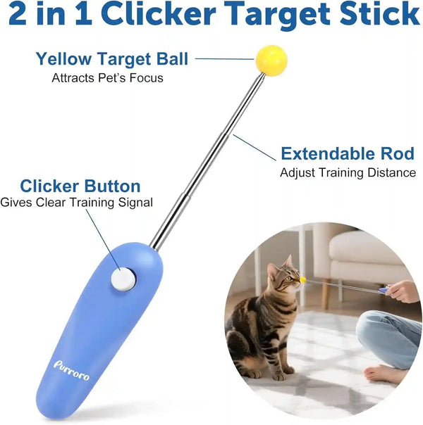 Cat Training Clicker Kit – Includes Finger Clicker and Target Stick – Perfect for Positive Reinforcement, Behavior & Obedience Training Indoors & Outdoors – Suitable for Dogs, Birds & Small Pets3