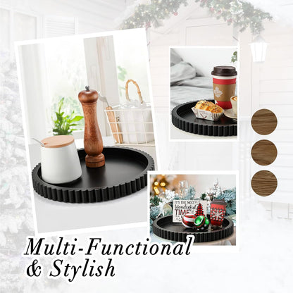 Handmade 12In Decorative Tray for Coffee Table Tray Decor, Black Wooden Decorative round Tray for Kitchen, Living Room, Home Decor6