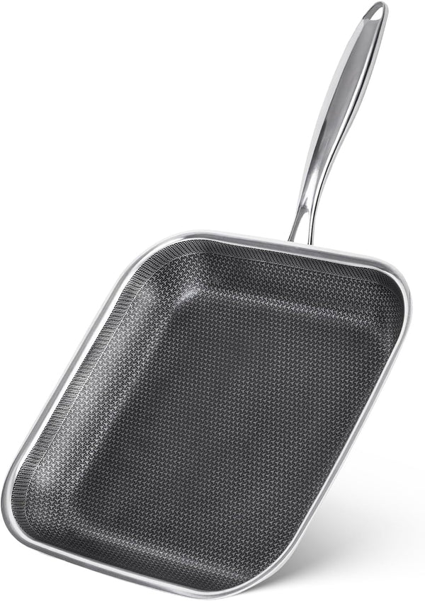 Non Stick Stainless Steel Skillet,12 Inch Square Frying Pan, Nonstick Grill Pan for All Stoves, Oven Dishwasher Safe, PFOA Free1