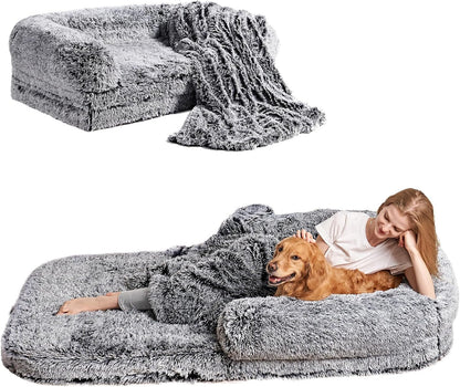 EHEYCIGA Foldable XXL Dog Bed Memory Foam-46X34X6.5", Fluffy Cover, Grey11