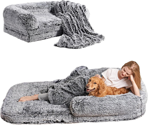 EHEYCIGA Foldable XXL Dog Bed Memory Foam-46X34X6.5", Fluffy Cover, Grey11