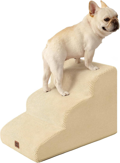 EHEYCIGA Curved Dog Stairs Ramp for 5-Step High Beds, 22.6" H Dog Steps | 33D Density of Pure Foam, for Small Dogs and Cats, Pet Stairs for High Bed Climbing, Non-Slip Balanced Pet Step Indoor, Grey17