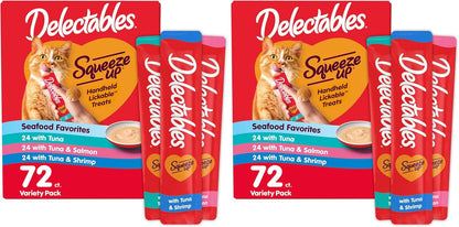 Delectables Squeeze up Seafood Variety Pack, Creamy Squeezable Puree, Lickable Wet Cat Treats, Grain Free, No Added Fillers, No By-Products, No Added Preservatives, 0.5 Ounces Tube, 54 Tubes Total11