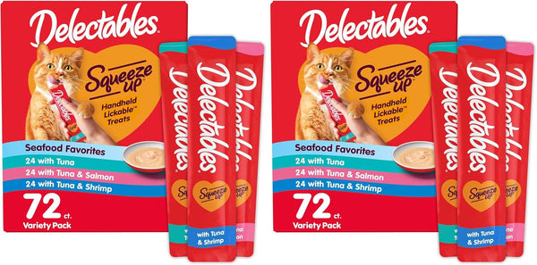 Delectables Squeeze up Seafood Variety Pack, Creamy Squeezable Puree, Lickable Wet Cat Treats, Grain Free, No Added Fillers, No By-Products, No Added Preservatives, 0.5 Ounces Tube, 54 Tubes Total11