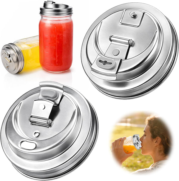 Wide Mouth Mason Jar Drinking Lids, Stainless Steel Sip Lid, 2 Pcs | Mason Jar Drink Lids for Iced Coffee, Smoothies & Cold Drinks, Leak Resistant, Reusable, Heavy Duty Metal1