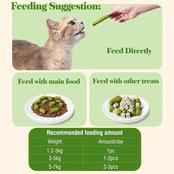 30G Cat Grass Sticks, Freeze Dried Cats Grass Teething Stick, Edible Cat Chew Toy for Teeth Cleaning Dental Health and Hairball Removal7