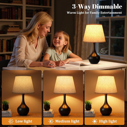 16.1" Touch Table Lamp for Nightstand, 3 Way Dimmable Small Bedroom Lamp | Touch Control, Bulb Included, Black Bedside Lamps for Desk, Night Stands, Living Room, End Table, Corded4