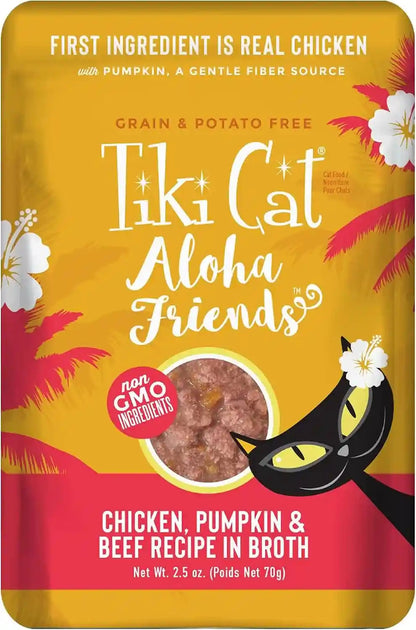 Tiki Cat Aloha Friends Variety Pack, Meaty Flavors Mixed with Pumpkin, Wet, High-Protein & High-Moisture Cat Food, for All Life Stages, 2.5 Oz. Pouch (Pack of 12)10