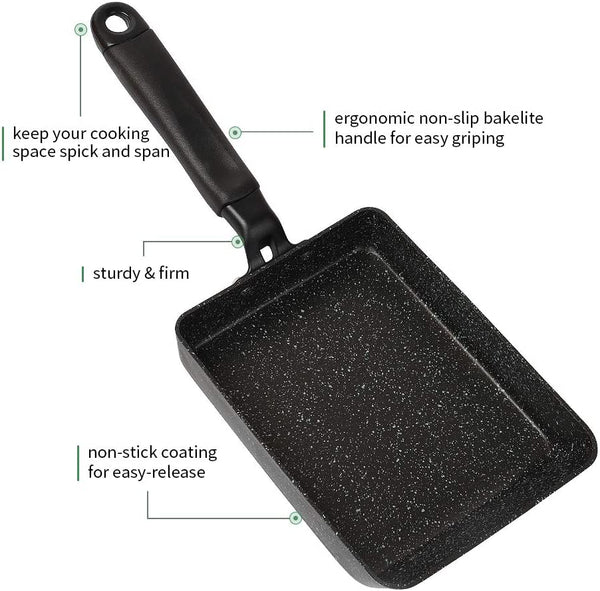 Tamagoyaki Pan, Japanese Omelette Pan Nonstick with Silicone Spatula, Square Egg Pan 7 X 5 Inches, Black3