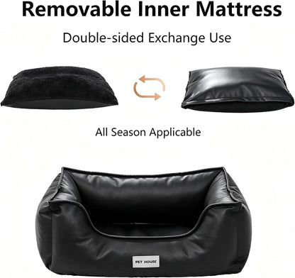 Marchul Faux Leather Dog Bed, Waterproof Cat Sofa Bed with Non-Slip Bottom | Leather Dog Bed, Washable Pet Couch for Small and Medium Dogs & Cats, 29.5 X 23.6In Black6