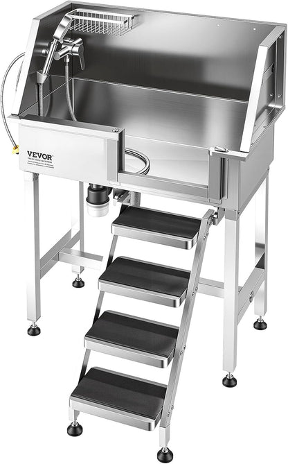 VEVOR Dog Washing Station, 34" Professional Stainless Steel Pet Grooming Tub Bathtub with Shower Faucet Soap Holder Non-Slip Stairs Right Door Easy Clean Pet Wash Sink for Small Dogs Cats9