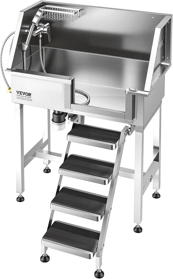 VEVOR Dog Washing Station, 34" Professional Stainless Steel Pet Grooming Tub Bathtub with Shower Faucet Soap Holder Non-Slip Stairs Right Door Easy Clean Pet Wash Sink for Small Dogs Cats9