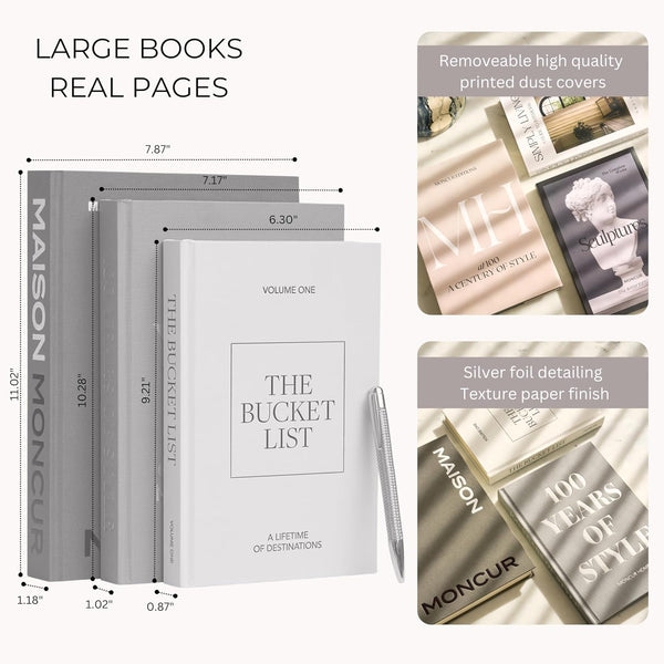 Decorative Coffee Table Books for Home Décor Accents Bookshelf Decor with Real Blank Pages and Removable Covers Set of 3 Mid Century Modern Fake Books for Decoration Room Decor Aesthetic5