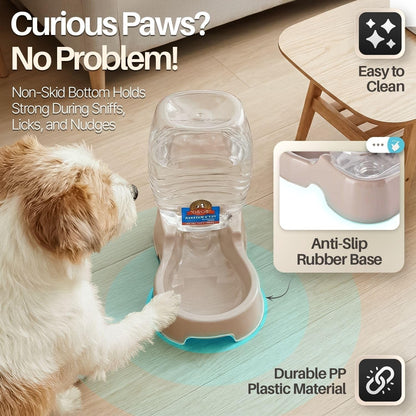 Flexzion Gravity Pet Water Dispenser for Cats & Small Dogs, 1/4 Gal Beige | Automatic Cat and Dog Waterer with 900 Ml Reservoir, Non-Skid Feet, Recessed Carry Handle, and Easy-Clean PP Bowl4