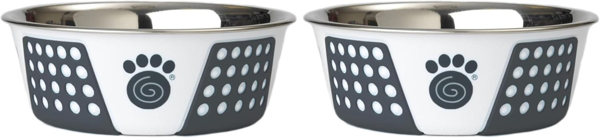 petrageous-15001-fiji-stainless-steel-non-slip-dishwasher-safe-dog-bowl-3-75-cup-capacity-6-75-inch-diameter-2-5-inch-tall-for-medium-and-large-dogs-white-and-slate-blue-pack-of-2