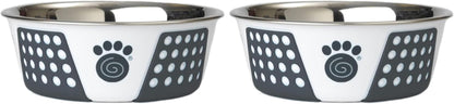 Petrageous 15001 Fiji Stainless Steel Non-Slip Dishwasher-Safe Dog Bowl 3.75-Cup Capacity 6.75-Inch Diameter 2.5-Inch Tall for Medium and Large Dogs, White and Slate Blue (Pack of 2)1