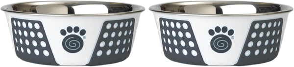 Petrageous 15001 Fiji Stainless Steel Non-Slip Dishwasher-Safe Dog Bowl 3.75-Cup Capacity 6.75-Inch Diameter 2.5-Inch Tall for Medium and Large Dogs, White and Slate Blue (Pack of 2)1